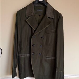 John Varvatos Dark Green Double-Breasted Pea Jacket